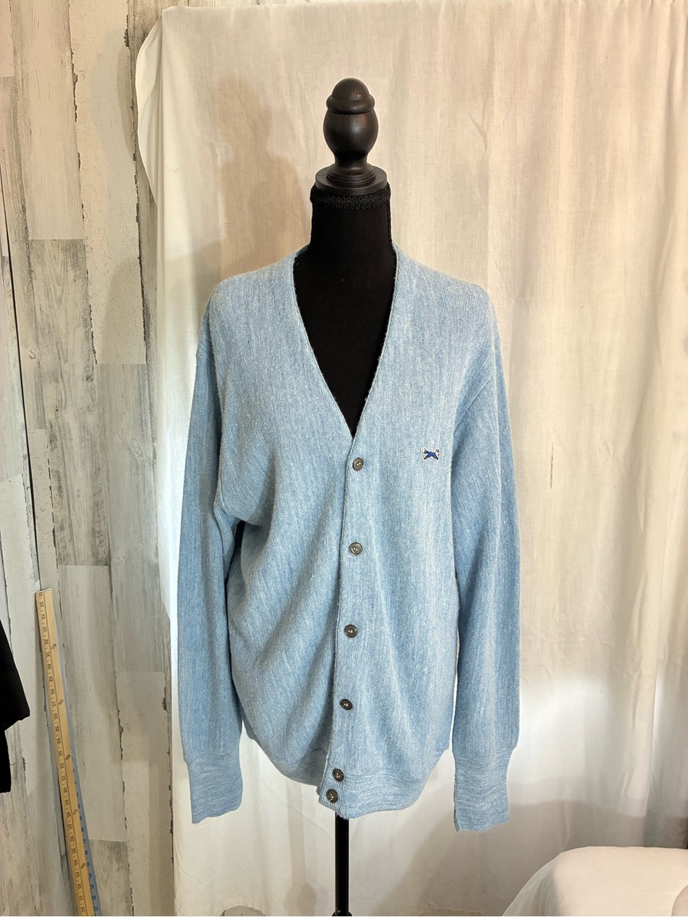 Vintage JCPenneys The Fox Light Blue tweed Men’s Button Cardigan Sweater Sz L